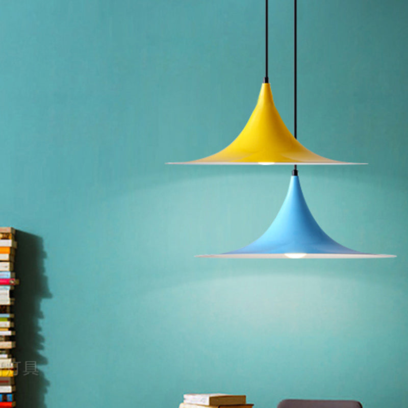 16"/19"W Trumpet Pendant Lighting Simplicity Metal 1 Light Black/Grey/White Hanging Light Clearhalo 'Ceiling Lights' 'Modern Pendants' 'Modern' 'Pendant Lights' 'Pendants' Lighting' 176611