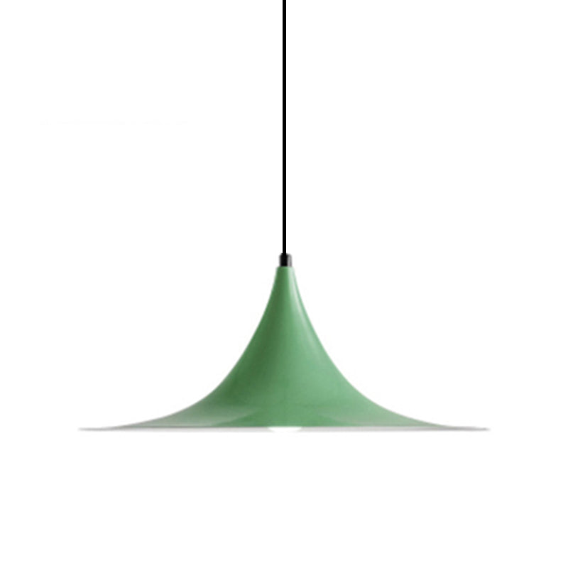 16"/19"W Trumpet Pendant Lighting Simplicity Metal 1 Light Black/Grey/White Hanging Light Green Clearhalo 'Ceiling Lights' 'Modern Pendants' 'Modern' 'Pendant Lights' 'Pendants' Lighting' 176613