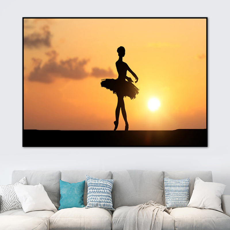 Beautiful Photo Sunset Ballerina Canvas Wall Art for Girls Bedroom, Pastel Color Orange Clearhalo 'Art Gallery' 'Canvas Art' 'Contemporary Art Gallery' 'Modern' Arts' 1766155