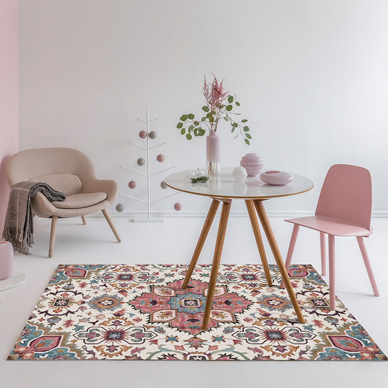 Traditional Tribal Flower Pattern Rug Multicolor Moroccan Rug Polyester Pet Friendly Non-Slip Backing Washable Area Rug for Living Room Pink Clearhalo 'Area Rug' 'Moroccan' 'Rugs' Rug' 1766497