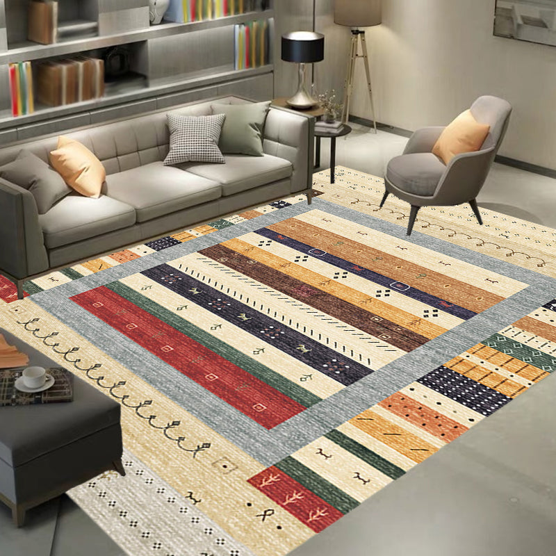 Bohemian Striped Pattern Rug with Flower Multicolor Polyester Rug Machine Washable Non-Slip Backing Area Rug for Living Room Clearhalo 'Area Rug' 'Rugs' 'Shabby Chic' Rug' 1766917