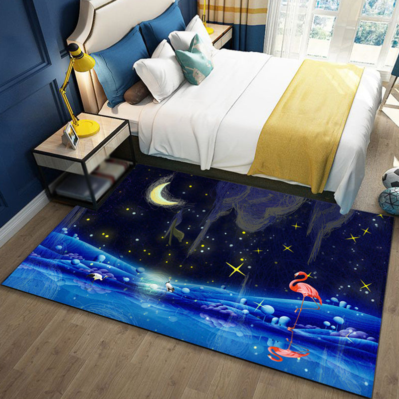 Kids Ocean Pattern Rug with Fish Blue Polyester Rug Non-Slip Backing Washable Pet Friendly Carpet for Bedroom Black Clearhalo 'Area Rug' 'Rug' 1767309