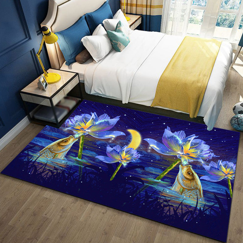 Kids Ocean Pattern Rug with Fish Blue Polyester Rug Non-Slip Backing Washable Pet Friendly Carpet for Bedroom Purplish Blue Clearhalo 'Area Rug' 'Rug' 1767317