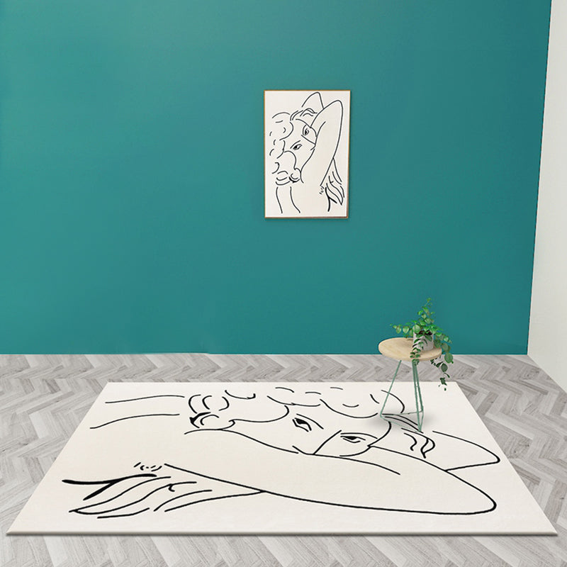 Funky Nordic Rug Beige Character Pattern Rug Pet Friendly Anti-Slip Washable Area Rug for Decoration Beige Clearhalo 'Area Rug' 'Rug' 1767376