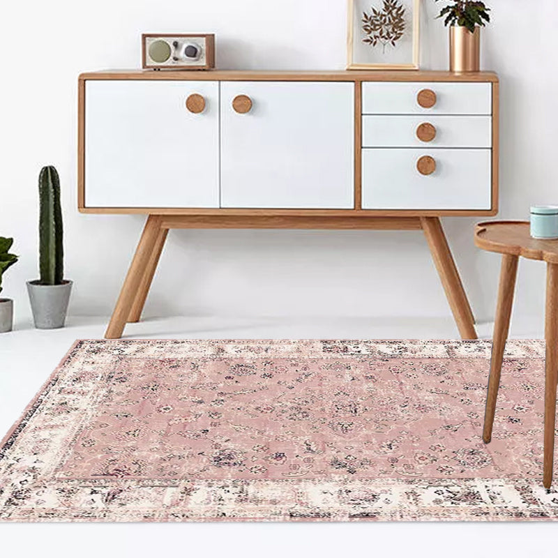 Pink Shabby Chic Rug Polyester Tribal Flower Pattern Rug Pet Friendly Washable Anti-Slip Backing Carpet for Decoration Clearhalo 'Area Rug' 'Rugs' 'Shabby Chic' Rug' 1767908
