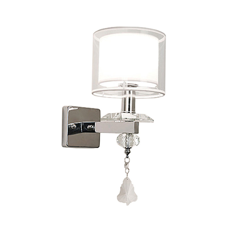 Double Glass Cylinder Wall Lamp Contemporary 1 Light Wall Lighting Ideas in Chrome with Crystal Accent Clearhalo 'Modern wall lights' 'Modern' 'Wall Lamps & Sconces' 'Wall Lights' Lighting' 1771058