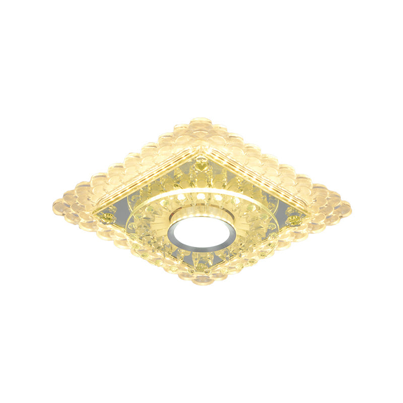 Crystal Round/Square Ceiling Flush Simple LED Flush Mount Light Fixture in Chrome for Corridor, Warm/White/Multi Color Light Clearhalo 'Ceiling Lights' 'Close To Ceiling Lights' 'Close to ceiling' 'Flush mount' Lighting' 1771144