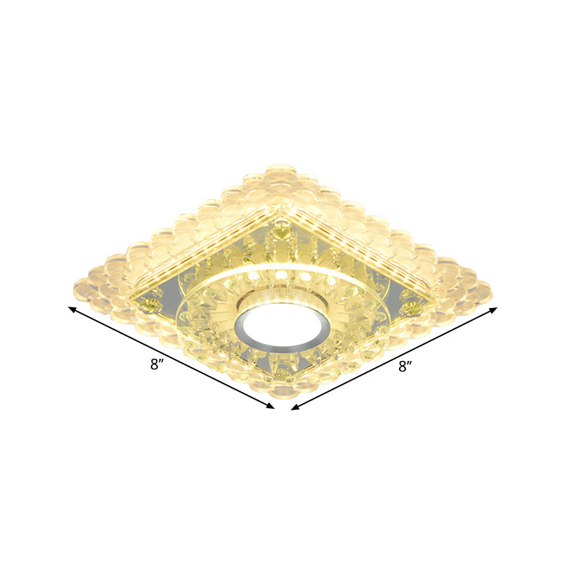 Crystal Round/Square Ceiling Flush Simple LED Flush Mount Light Fixture in Chrome for Corridor, Warm/White/Multi Color Light Clearhalo 'Ceiling Lights' 'Close To Ceiling Lights' 'Close to ceiling' 'Flush mount' Lighting' 1771145