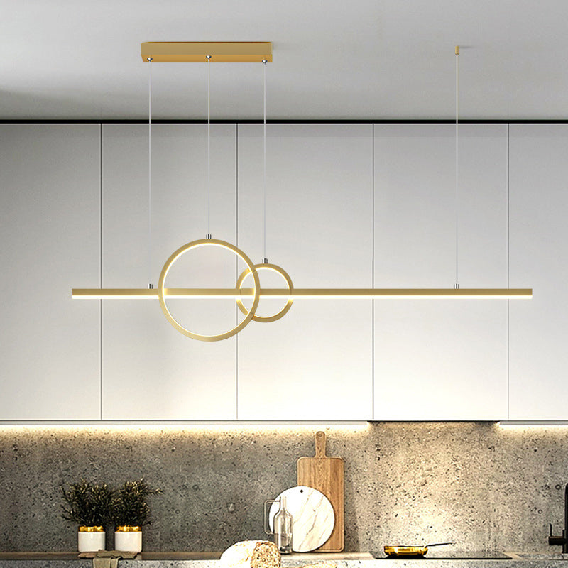 LED Restaurant Island Pendant Modern Black/Gold Island Lamp with Circle and Linear Metallic Shade in Warm/White Light Gold Clearhalo 'Ceiling Lights' 'Island Lights' Lighting' 1771163