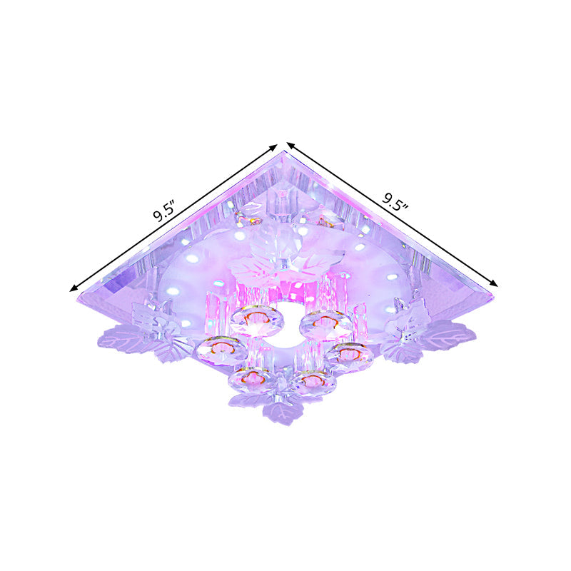 Cylinder Flush Mount Fixture Simplicity Clear Crystal 7"/9.5" W LED Hallway Flush Ceiling Light in Warm/White Light with Leaf Deco Clearhalo 'Ceiling Lights' 'Close To Ceiling Lights' 'Close to ceiling' 'Flush mount' Lighting' 1771197