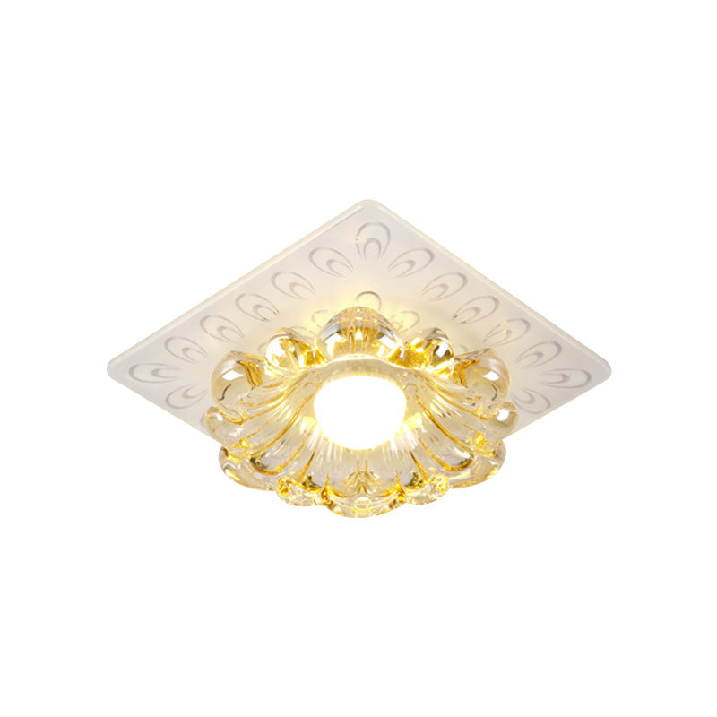 Simplicity LED Ceiling Light White Round/Square Flushmount with Flower Crystal Shade in Warm/White Light Clearhalo 'Ceiling Lights' 'Close To Ceiling Lights' 'Close to ceiling' 'Flush mount' Lighting' 1771212