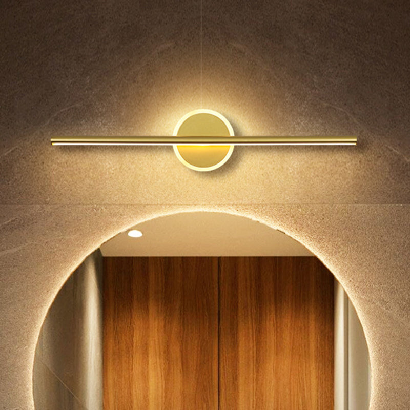 Metal Linear and Round Vanity Wall Light Minimalism LED Wall Sconce Lighting in Gold, 16"/23.5"/31.5" Wide Gold Clearhalo 'Cast Iron' 'Glass' 'Industrial' 'Modern wall lights' 'Modern' 'Tiffany' 'Traditional wall lights' 'Vanity Lights' 'Wall Lights' Lighting' 1771248