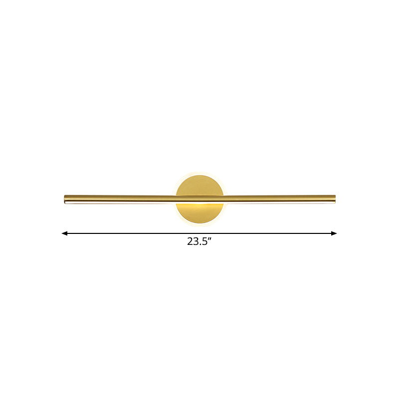 Metal Linear and Round Vanity Wall Light Minimalism LED Wall Sconce Lighting in Gold, 16"/23.5"/31.5" Wide Clearhalo 'Cast Iron' 'Glass' 'Industrial' 'Modern wall lights' 'Modern' 'Tiffany' 'Traditional wall lights' 'Vanity Lights' 'Wall Lights' Lighting' 1771252