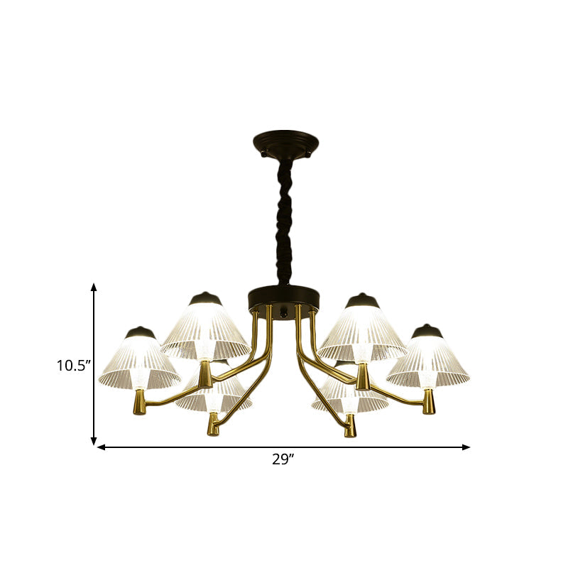 Black LED Conical Down Lighting Simple Ribbed Glass Chandelier Light Fixture for Bedroom Clearhalo 'Ceiling Lights' 'Chandeliers' 'Modern Chandeliers' 'Modern' Lighting' 1771504