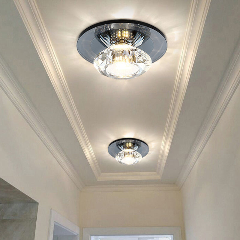 LED Porch Semi Flush Mount Light Simple Black/Tan Ceiling Lighting with Circle Clear Crystal Shade, Warm/White Light Clearhalo 'Ceiling Lights' 'Close To Ceiling Lights' 'Close to ceiling' 'Semi-flushmount' Lighting' 1771670