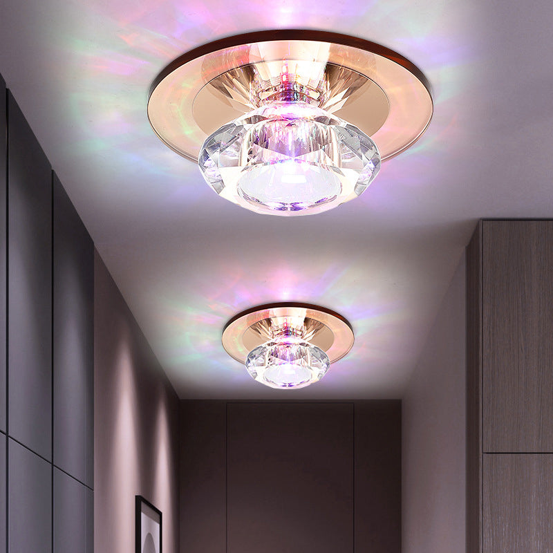 LED Porch Semi Flush Mount Light Simple Black/Tan Ceiling Lighting with Circle Clear Crystal Shade, Warm/White Light Tan Clearhalo 'Ceiling Lights' 'Close To Ceiling Lights' 'Close to ceiling' 'Semi-flushmount' Lighting' 1771673