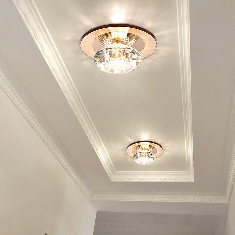 LED Porch Semi Flush Mount Light Simple Black/Tan Ceiling Lighting with Circle Clear Crystal Shade, Warm/White Light Clearhalo 'Ceiling Lights' 'Close To Ceiling Lights' 'Close to ceiling' 'Semi-flushmount' Lighting' 1771674