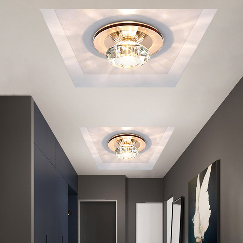 LED Porch Semi Flush Mount Light Simple Black/Tan Ceiling Lighting with Circle Clear Crystal Shade, Warm/White Light Clearhalo 'Ceiling Lights' 'Close To Ceiling Lights' 'Close to ceiling' 'Semi-flushmount' Lighting' 1771675