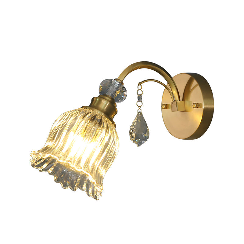 Flower Wall Mount Lighting Simplicity Beveled Crystal 1 Bulb Living Room Wall Light Sconce in Gold Clearhalo 'Modern wall lights' 'Modern' 'Wall Lamps & Sconces' 'Wall Lights' Lighting' 1771679
