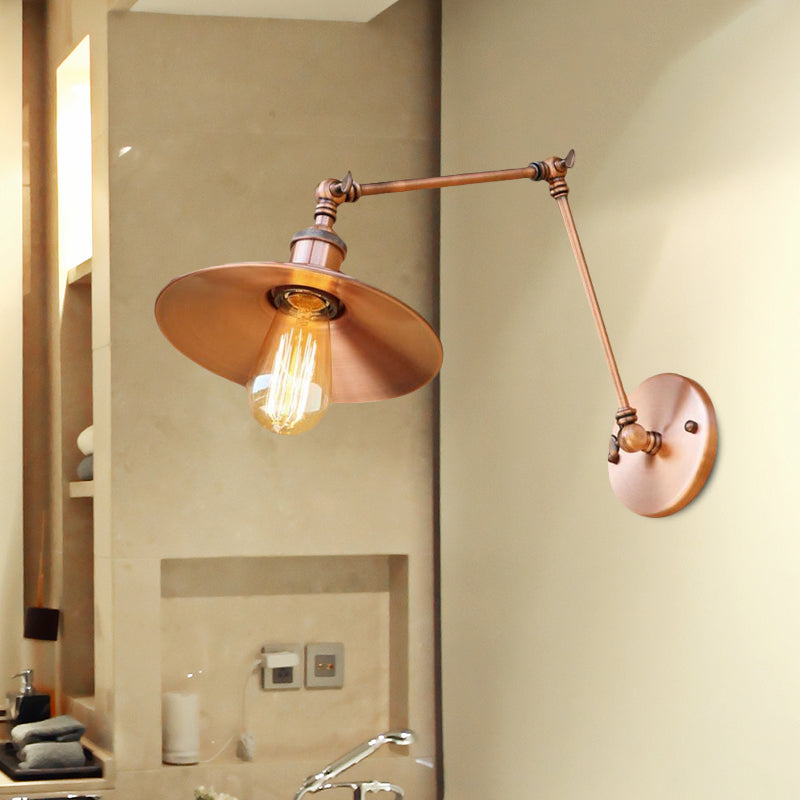 Vintage Stylish Saucer Wall Sconce 1 Light Metallic Wall Mount Light with Swing Arm in Brass/Copper Clearhalo 'Art deco wall lights' 'Cast Iron' 'Glass' 'Industrial wall lights' 'Industrial' 'Middle century wall lights' 'Modern' 'Rustic wall lights' 'Tiffany' 'Traditional wall lights' 'Wall Lamps & Sconces' 'Wall Lights' Lighting' 1771831