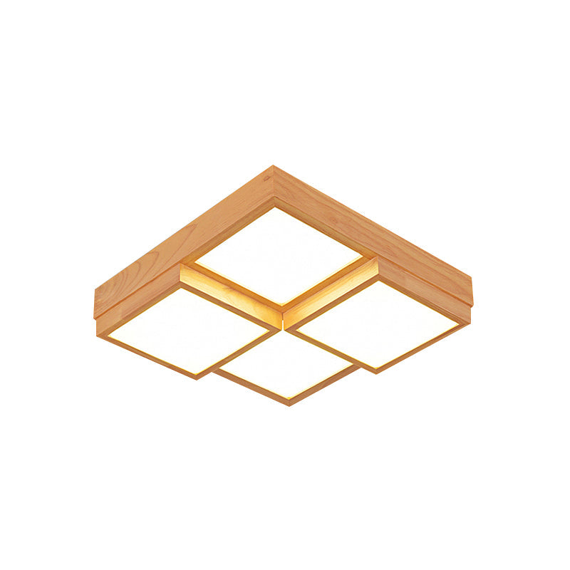 Natural Wood Square Flush Light Modern 4/6/9-Light Wooden LED Ceiling Lamp in Warm/White/Natural Light Clearhalo 'Ceiling Lights' 'Close To Ceiling Lights' 'Close to ceiling' 'Flush mount' Lighting' 1771873