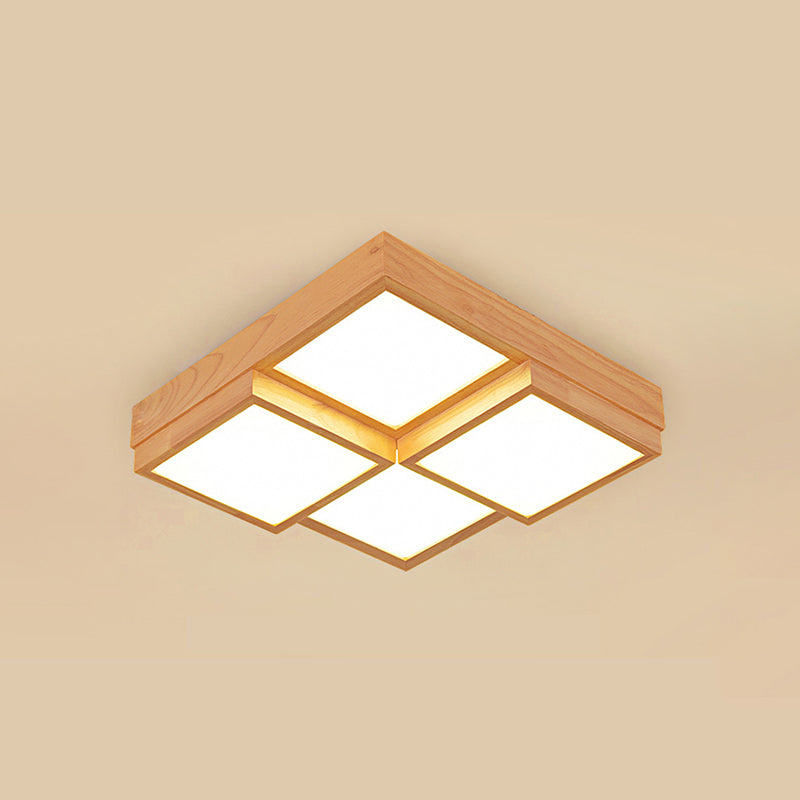 Natural Wood Square Flush Light Modern 4/6/9-Light Wooden LED Ceiling Lamp in Warm/White/Natural Light Clearhalo 'Ceiling Lights' 'Close To Ceiling Lights' 'Close to ceiling' 'Flush mount' Lighting' 1771874