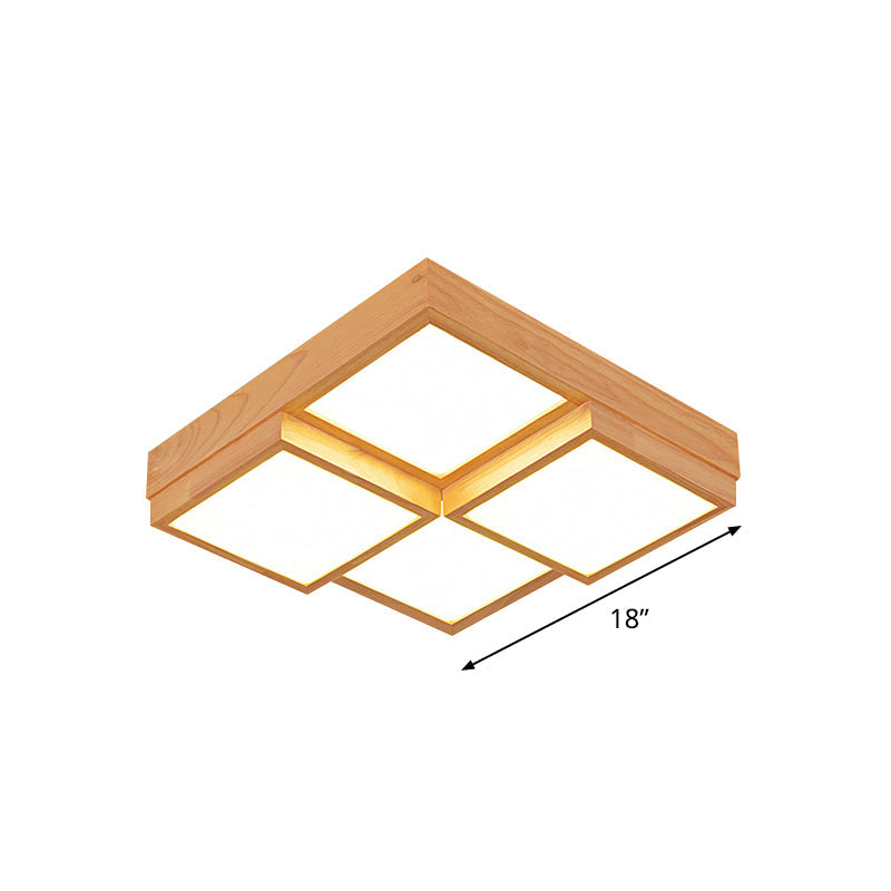 Natural Wood Square Flush Light Modern 4/6/9-Light Wooden LED Ceiling Lamp in Warm/White/Natural Light Clearhalo 'Ceiling Lights' 'Close To Ceiling Lights' 'Close to ceiling' 'Flush mount' Lighting' 1771875