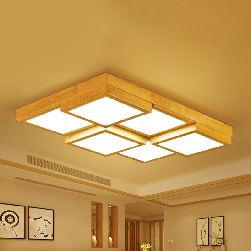 Natural Wood Square Flush Light Modern 4/6/9-Light Wooden LED Ceiling Lamp in Warm/White/Natural Light 6 Wood Clearhalo 'Ceiling Lights' 'Close To Ceiling Lights' 'Close to ceiling' 'Flush mount' Lighting' 1771876