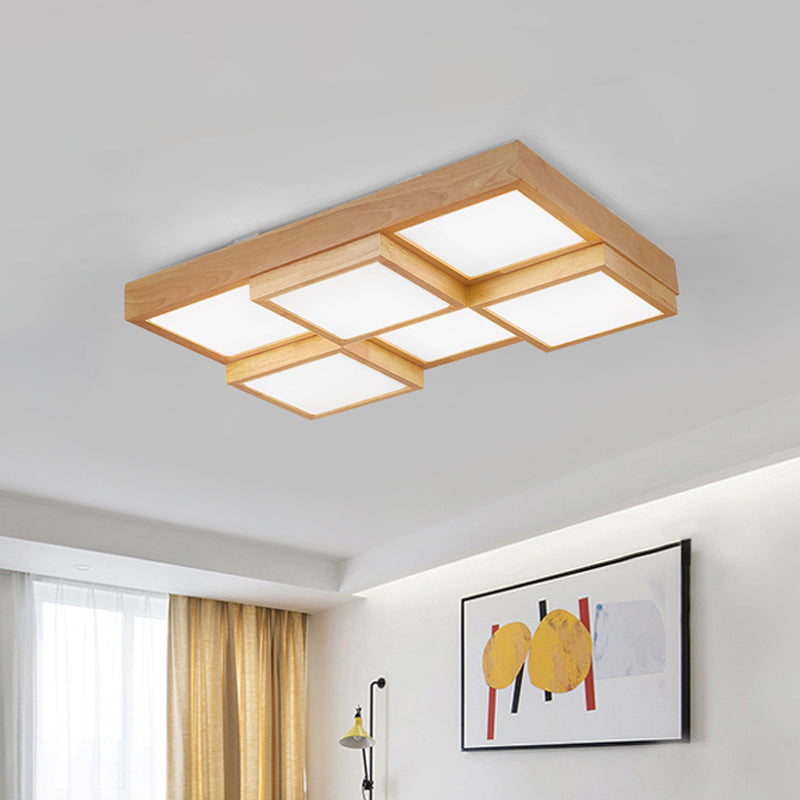 Natural Wood Square Flush Light Modern 4/6/9-Light Wooden LED Ceiling Lamp in Warm/White/Natural Light Clearhalo 'Ceiling Lights' 'Close To Ceiling Lights' 'Close to ceiling' 'Flush mount' Lighting' 1771877