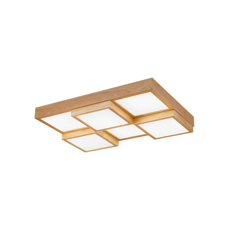 Natural Wood Square Flush Light Modern 4/6/9-Light Wooden LED Ceiling Lamp in Warm/White/Natural Light Clearhalo 'Ceiling Lights' 'Close To Ceiling Lights' 'Close to ceiling' 'Flush mount' Lighting' 1771878