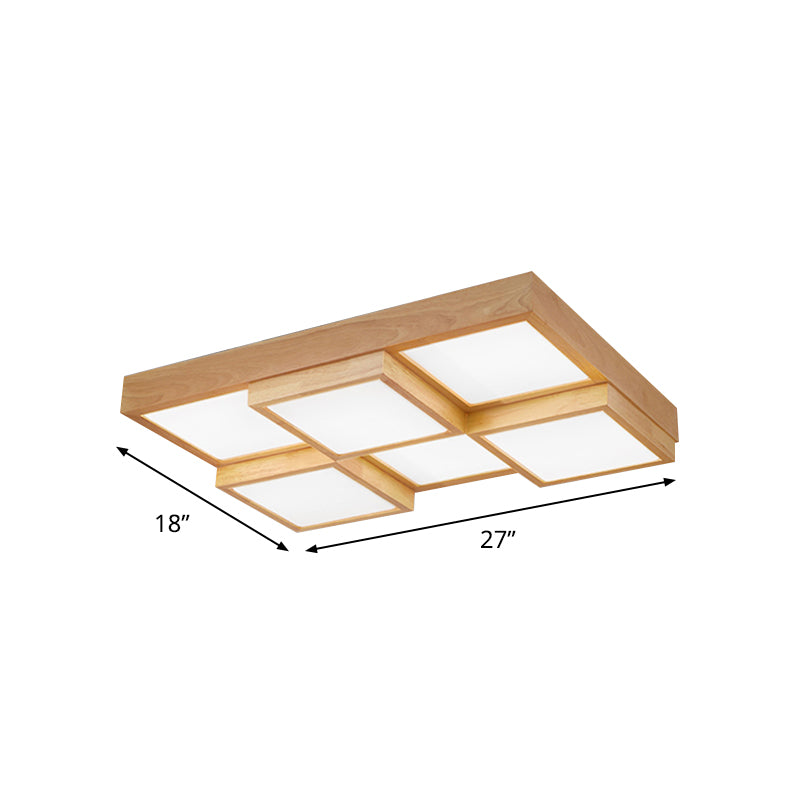 Natural Wood Square Flush Light Modern 4/6/9-Light Wooden LED Ceiling Lamp in Warm/White/Natural Light Clearhalo 'Ceiling Lights' 'Close To Ceiling Lights' 'Close to ceiling' 'Flush mount' Lighting' 1771880