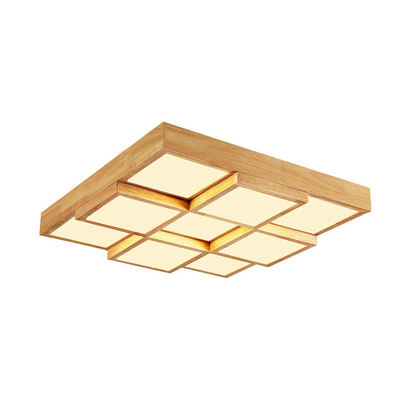 Natural Wood Square Flush Light Modern 4/6/9-Light Wooden LED Ceiling Lamp in Warm/White/Natural Light Clearhalo 'Ceiling Lights' 'Close To Ceiling Lights' 'Close to ceiling' 'Flush mount' Lighting' 1771883