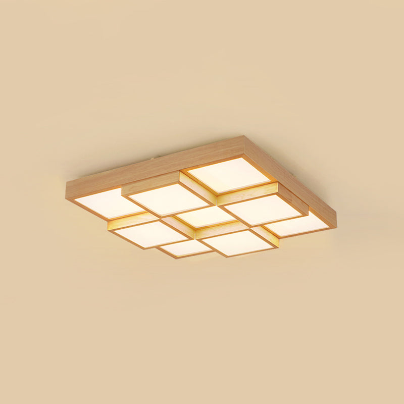 Natural Wood Square Flush Light Modern 4/6/9-Light Wooden LED Ceiling Lamp in Warm/White/Natural Light Clearhalo 'Ceiling Lights' 'Close To Ceiling Lights' 'Close to ceiling' 'Flush mount' Lighting' 1771884