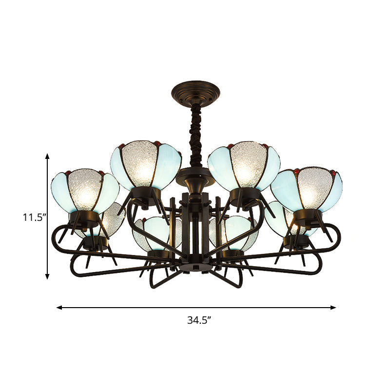 6/8 Lights Bowl Pendant Lighting with Adjustable Chain Tiffany Chandelier Lamp in Blue for Foyer Clearhalo 'Ceiling Lights' 'Chandeliers' 'Industrial' 'Middle Century Chandeliers' 'Tiffany Chandeliers' 'Tiffany close to ceiling' 'Tiffany' Lighting' 177260