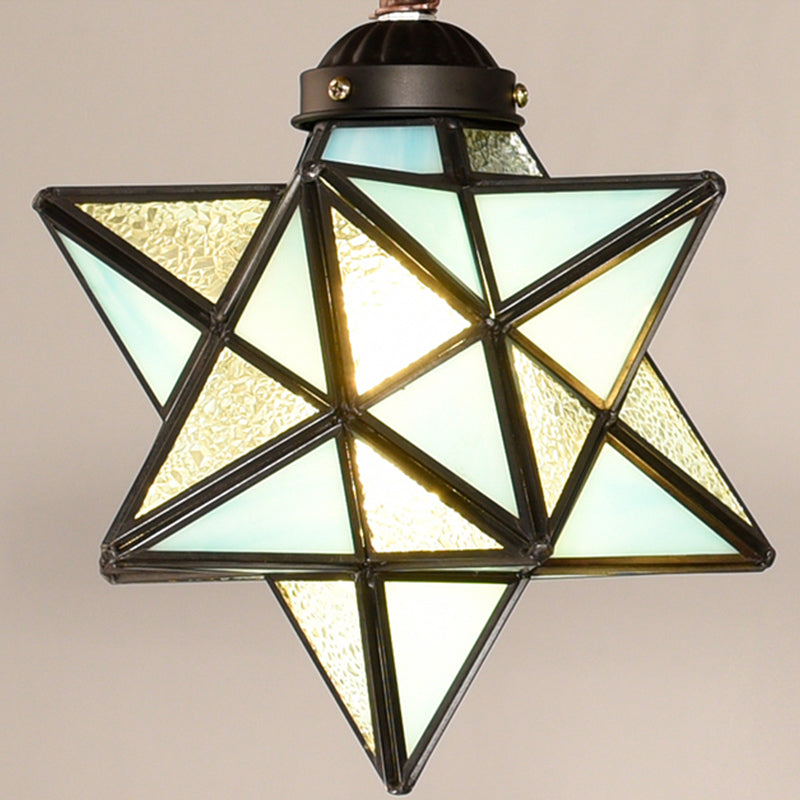 2/3 Lights Rustic Star Chandelier Lamp with Wooden Board Colorful Glass Indoor Pendant Light for Kitchen Clearhalo 'Ceiling Lights' 'Chandeliers' 'Industrial' 'Middle Century Chandeliers' 'Tiffany Chandeliers' 'Tiffany close to ceiling' 'Tiffany' Lighting' 177279
