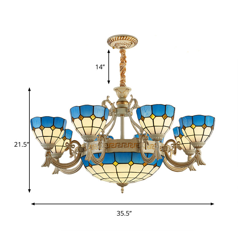 Mediterranean Domed Chandelier Lighting ,shopify 6/8 Lights Stained Glass Ceiling Lamp Blue for Bedroom Clearhalo 'Ceiling Lights' 'Chandeliers' 'Lighting' 177383_86fd0739-2c2c-4882-8a99-10dfe9a5298d