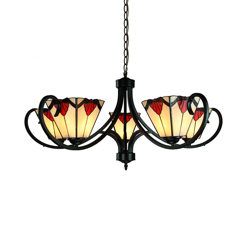 Mission Trapezoid Pendant Light with Metal Chain Height Adjustable Stained Glass 5/6/8 Lights Suspended Light Clearhalo 'Ceiling Lights' 'Chandeliers' 'Industrial' 'Middle Century Chandeliers' 'Tiffany Chandeliers' 'Tiffany close to ceiling' 'Tiffany' Lighting' 177926