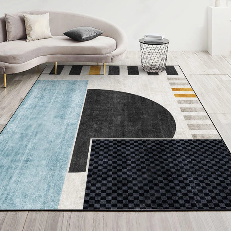 Modernist Geometric Pattern Rug with Stripe Multicolor Polyester Rug Non-Slip Backing Washable Pet Friendly Carpet for Home Light Blue Clearhalo 'Area Rug' 'Rug' 1779399