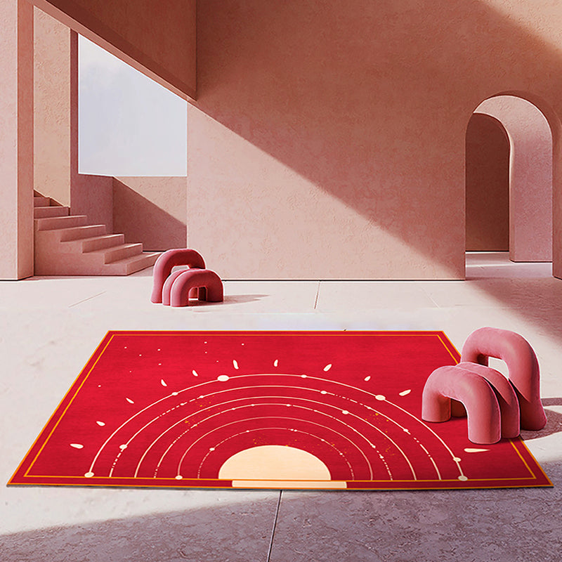 Red Sun Pattern Rug Polyester Simple Rug Washable Anti-Slip Pet Friendly Area Rug for Living Room Red 3'11" x 5'3" Clearhalo 'Area Rug' 'Rug' 1779715