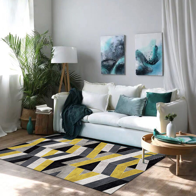 Stylish Modernism Rug Multicolor Geometric and Striped Pattern Rug Pet Friendly Anti-Slip Washable Area Rug for Decoration Yellow Clearhalo 'Area Rug' 'Modern' 'Rugs' Rug' 1779917