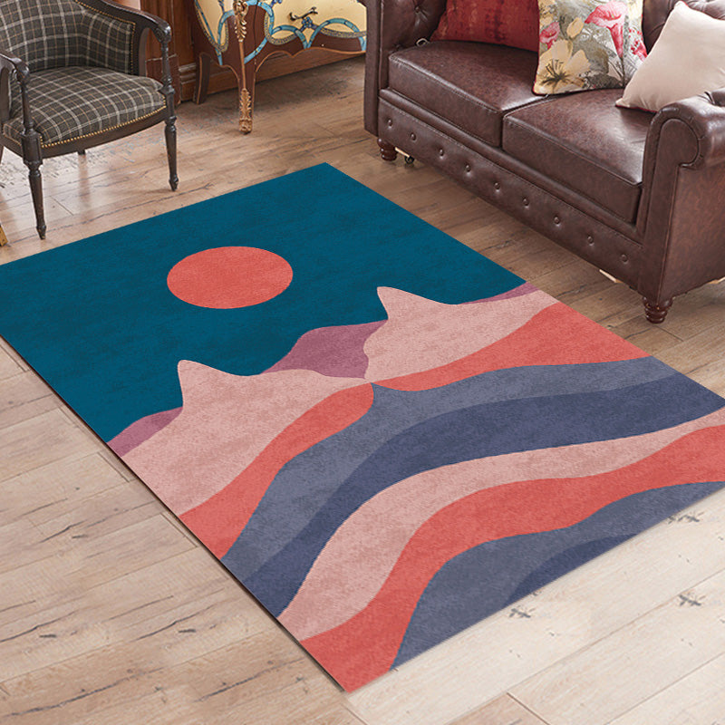 Navy Multicolor Mountain Pattern Rug Polyester Oriental Rug Washable Anti-Slip Pet Friendly Area Rug for Living Room Clearhalo 'Area Rug' 'Rug' 1780373