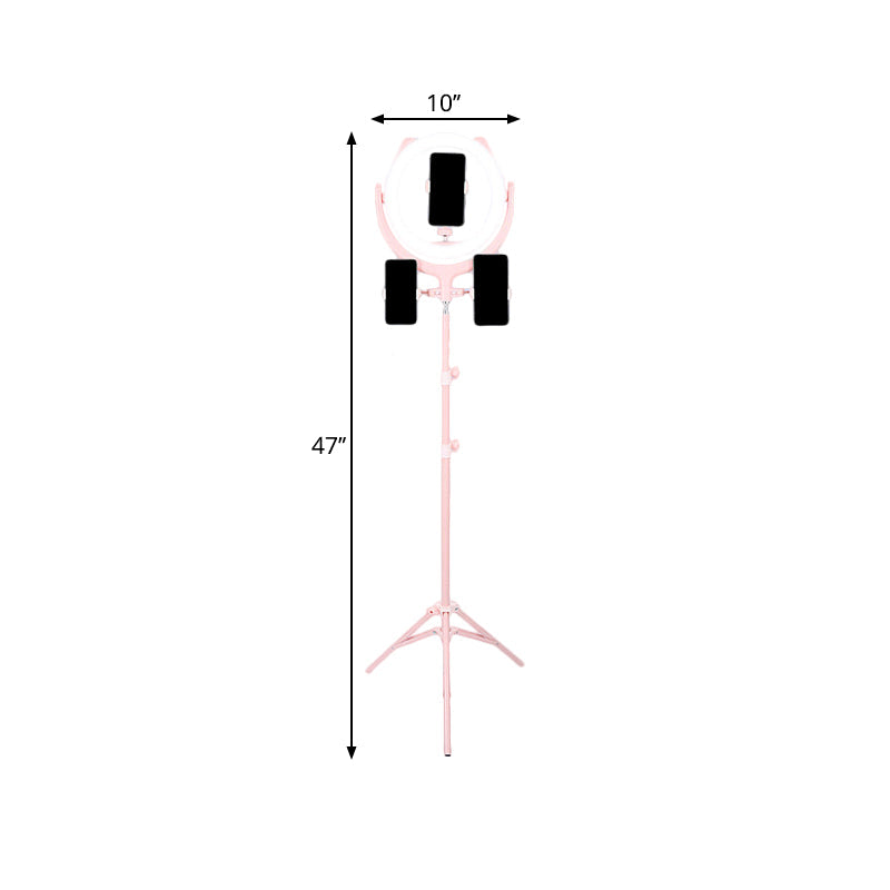 Circle Shaped Mirror Lighting Modernity Metal Mobile Phone Support USB LED Fill Lamp in Pink Clearhalo 'Cast Iron' 'Glass' 'Industrial' 'Modern wall lights' 'Modern' 'Tiffany' 'Traditional wall lights' 'Vanity Lights' 'Wall Lights' Lighting' 1781178