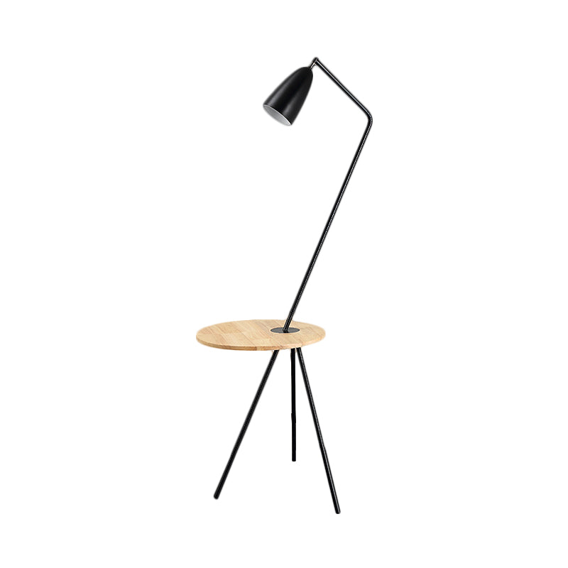 Metal Elongated Floor Reading Light Simple 1 Bulb Black/Pink/Yellow Tripod Floor Standing Lighting with Shelf for Living Room Clearhalo 'Floor Lamps' 'Lamps' Lighting' 1781260