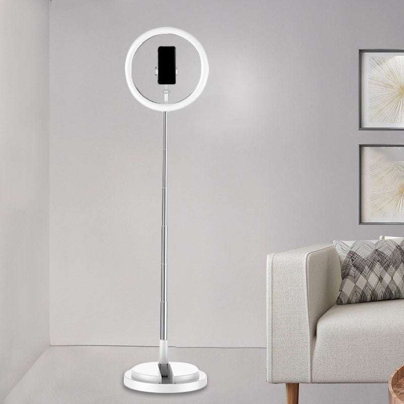 Circular Metal USB Vanity Lamp Minimalist Black/White/Pink LED Fill Flush Lighting for Mobile Phone Holder White USB Clearhalo 'Cast Iron' 'Glass' 'Industrial' 'Modern wall lights' 'Modern' 'Tiffany' 'Traditional wall lights' 'Vanity Lights' 'Wall Lights' Lighting' 1781299