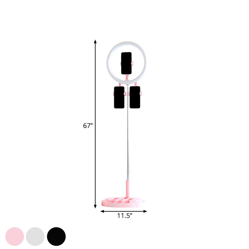 Circular LED Make-Up Light Metal Mobile Phone Support Fill Flush Lamp in Black/White/Pink with USB Port Clearhalo 'Cast Iron' 'Glass' 'Industrial' 'Modern wall lights' 'Modern' 'Tiffany' 'Traditional wall lights' 'Vanity Lights' 'Wall Lights' Lighting' 1781421