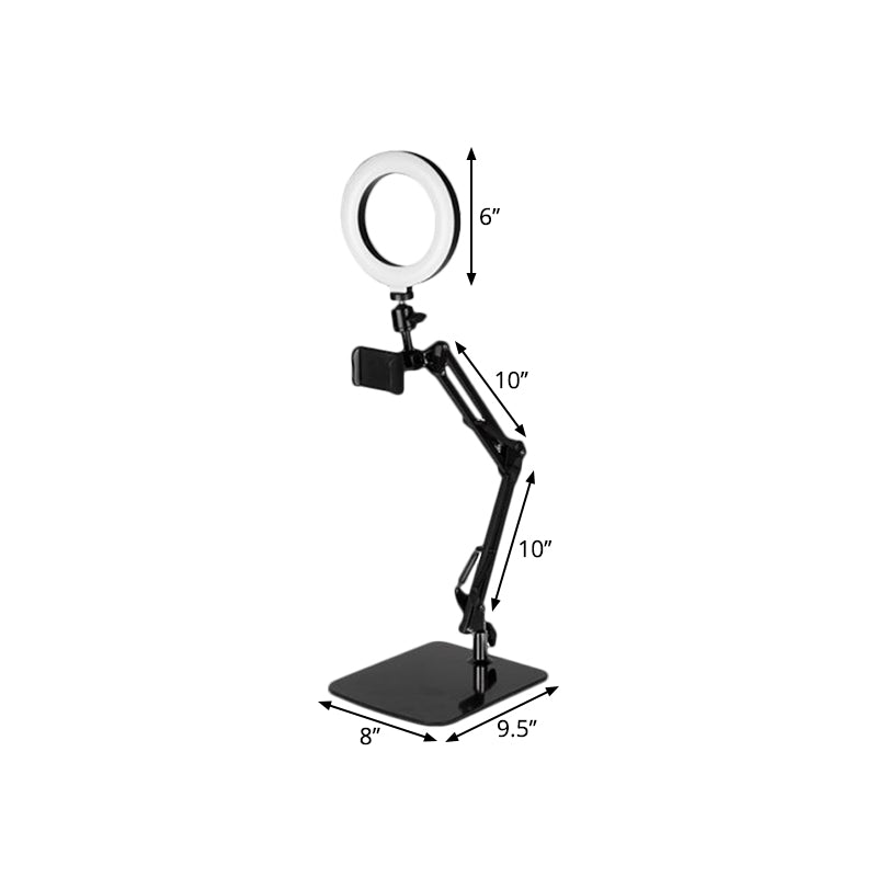 Mobile Phone Support LED Vanity Lamp Modernist Black USB Fill-in Flash Light with Round Metal Shade Clearhalo 'Cast Iron' 'Glass' 'Industrial' 'Modern wall lights' 'Modern' 'Tiffany' 'Traditional wall lights' 'Vanity Lights' 'Wall Lights' Lighting' 1781517