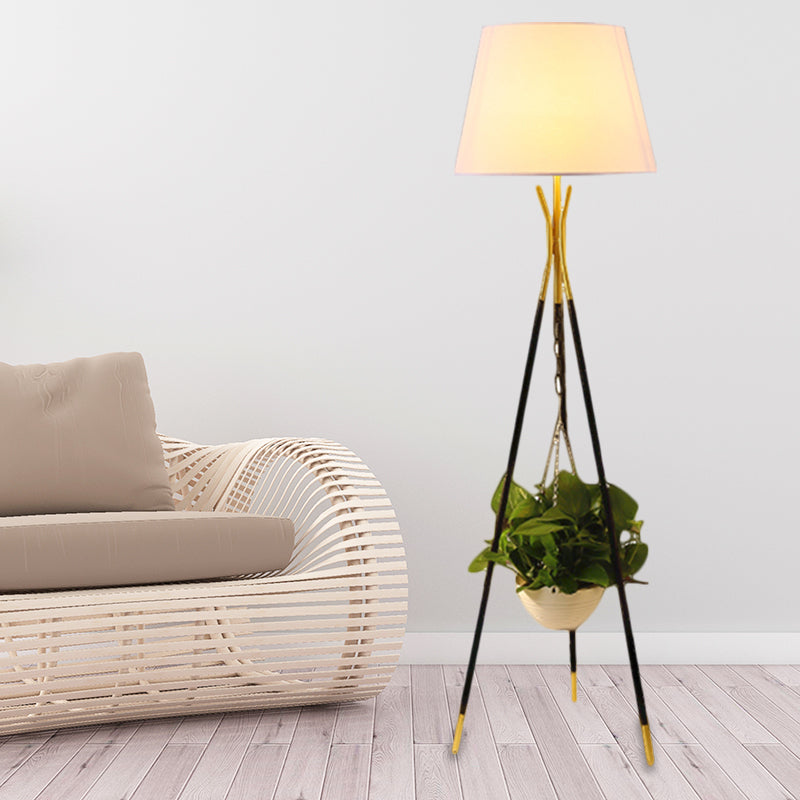 Fabric Black/White/Flaxen Standing Lamp Drum Shade 1-Light Warehouse Floor Reading Lighting with Tripod Base Clearhalo 'Floor Lamps' 'Lamps' Lighting' 1781567