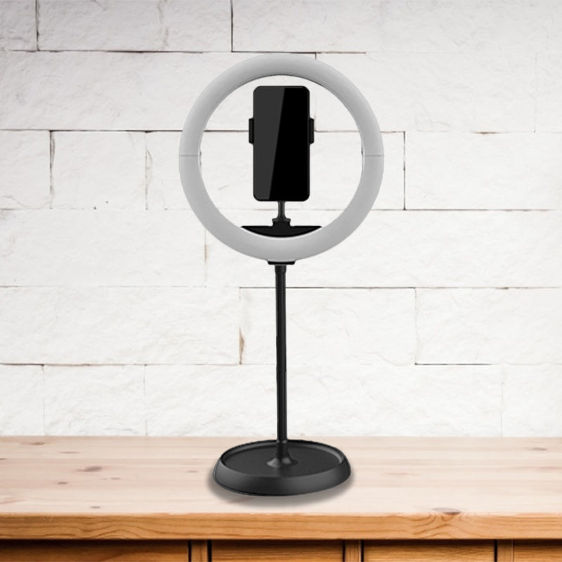 Simplicity Folded Round Vanity Lamp Metal Mobile Phone Support LED Fill-in Light in Black/White/Pink Black USB Clearhalo 'Cast Iron' 'Glass' 'Industrial' 'Modern wall lights' 'Modern' 'Tiffany' 'Traditional wall lights' 'Vanity Lights' 'Wall Lights' Lighting' 1781606