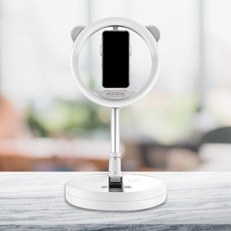 Circular Make-Up Light Minimalist Metal Mobile Phone Support LED Fill-in Lighting in Black/White Light with USB Port White USB Clearhalo 'Cast Iron' 'Glass' 'Industrial' 'Modern wall lights' 'Modern' 'Tiffany' 'Traditional wall lights' 'Vanity Lights' 'Wall Lights' Lighting' 1781628