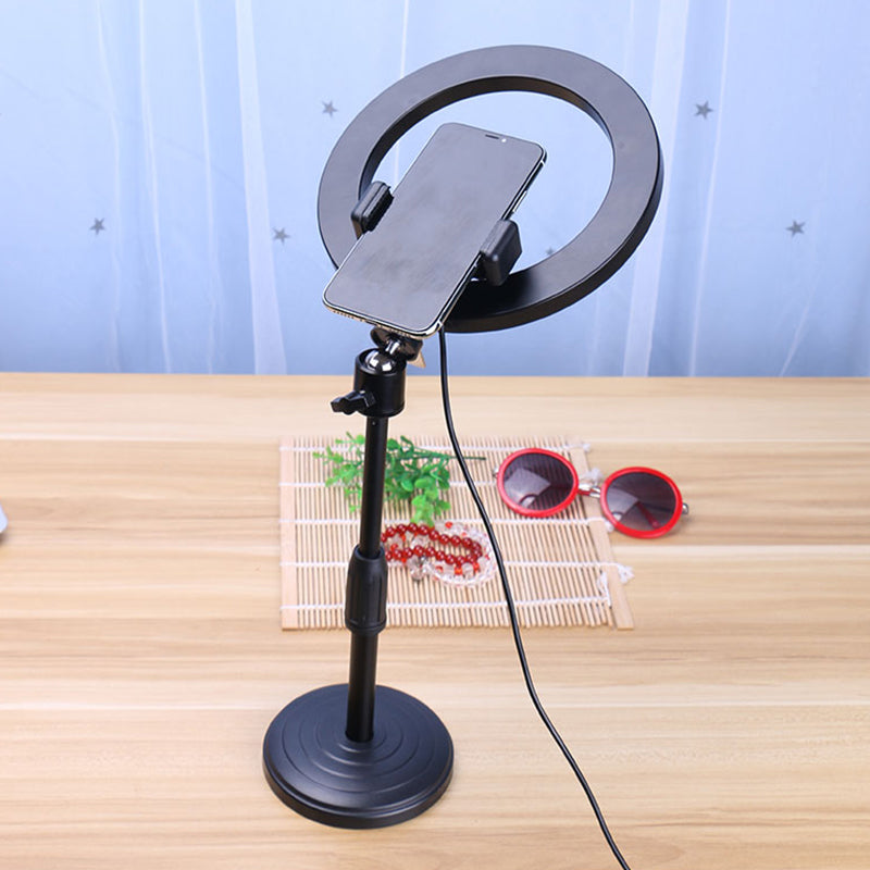 Phone Holder LED Vanity Lighting Modern Style Black Fill-in Lamp with Round Metal Shade Black USB Clearhalo 'Cast Iron' 'Glass' 'Industrial' 'Modern wall lights' 'Modern' 'Tiffany' 'Traditional wall lights' 'Vanity Lights' 'Wall Lights' Lighting' 1781706